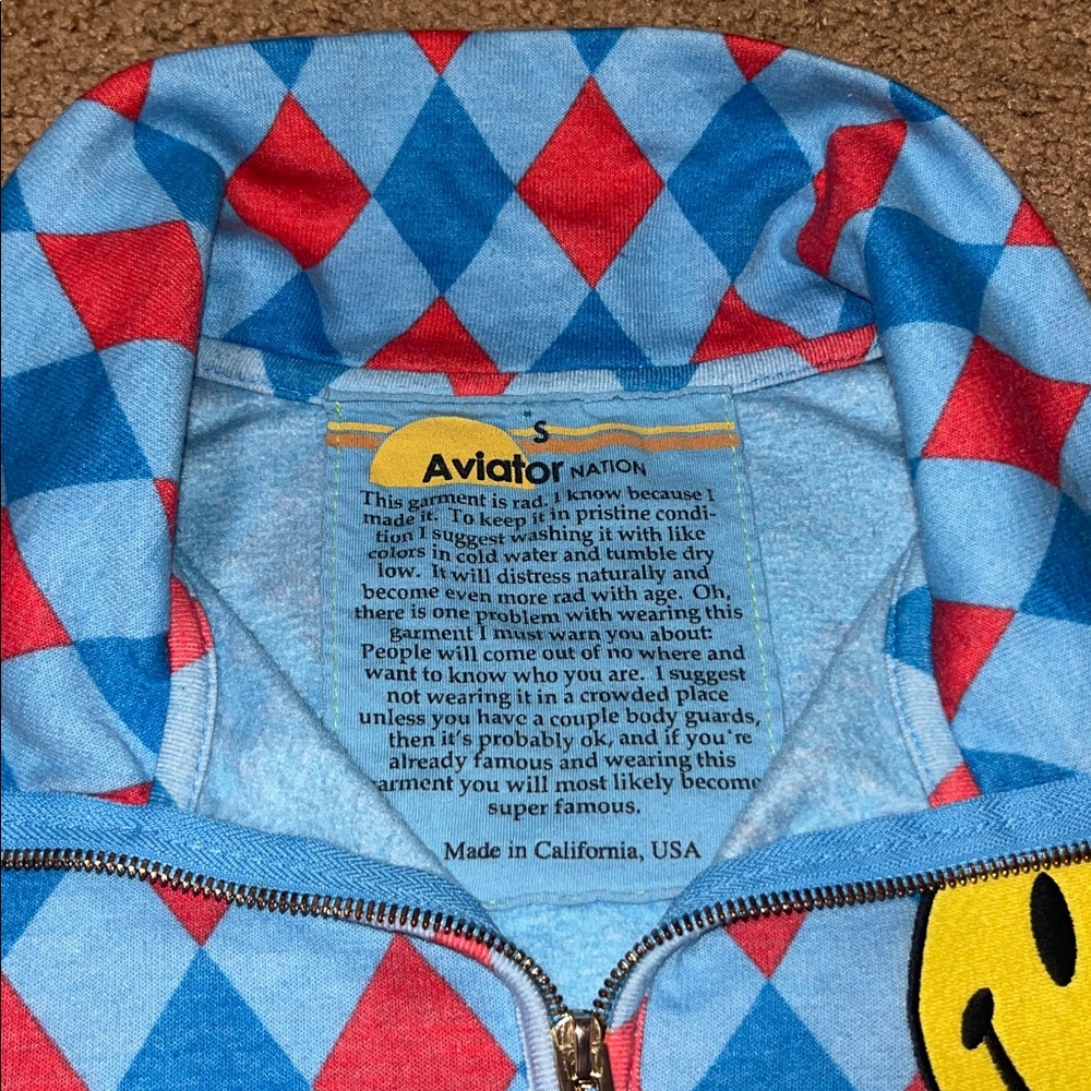 Aviator Nation Red & Light Blue Argyle Half-Zip Smiley Sweatshirt - Picture 9 of 10